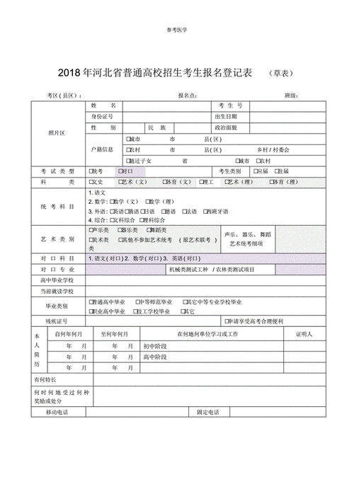 考试报名学历图片（学历考生报考登记表）