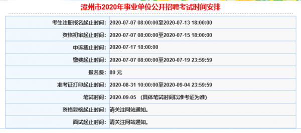 漳州事业单位考试报名时间（漳州事业单位考试报名时间安排）