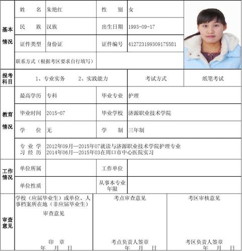 16护士资格考试报名表（16年护士资格考试报名表）