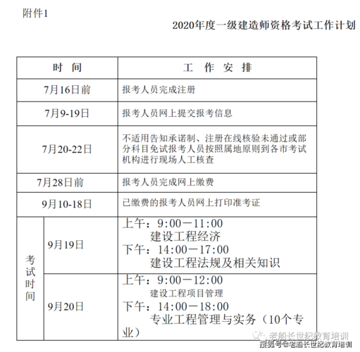 2020一建报名考试时间（2020一建考试时间报名时间）