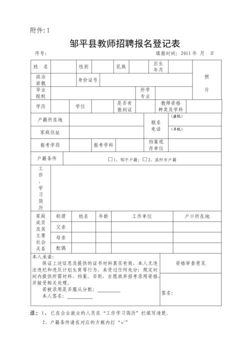 招教考试报名信息表（教招报名信息填写）